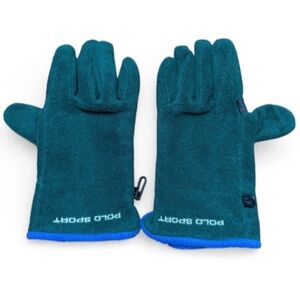 Vintage Polo Sport green fleece leather palm winter gloves size small/medium